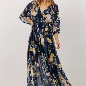 Baltic Born Kia Kimono Maxi Dress - navy floral